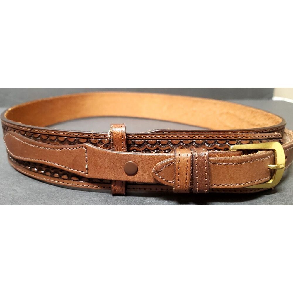 ACME Belt AB127 Woven Brown Leather Overlay Gold Buckle Men's Size 30